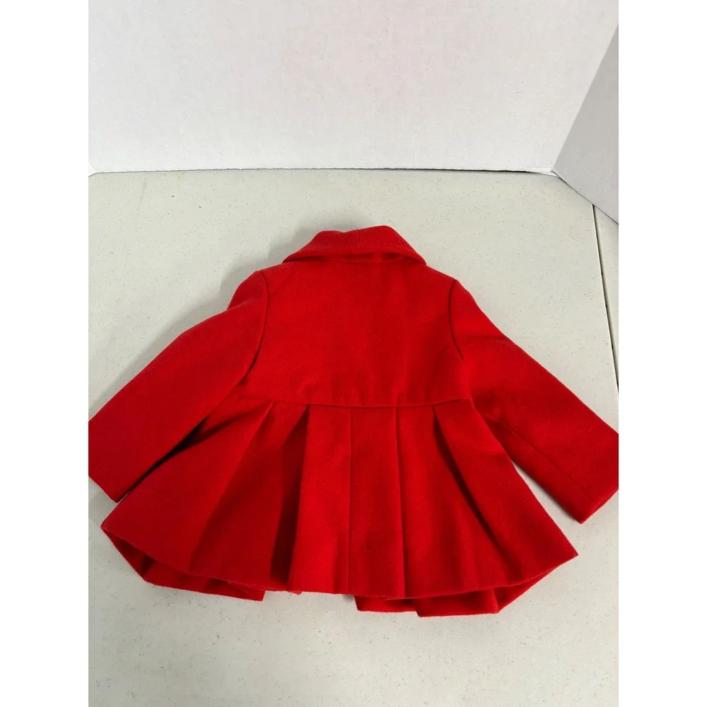 Cat & Jack Baby Girls‎ Red Peplum Pea Coat Heart Print Lining 12M Holiday Dressy